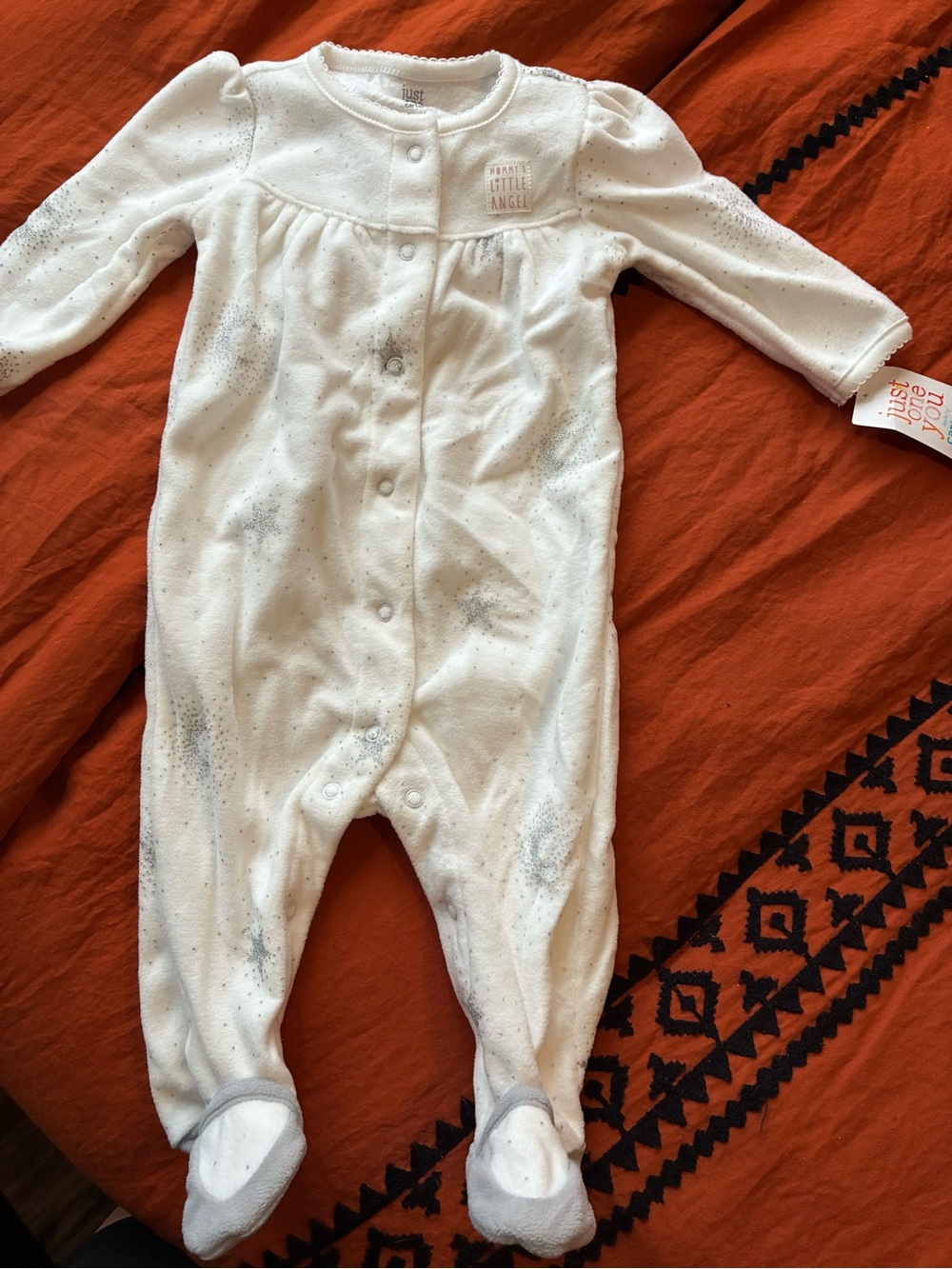 Carter's White Footed Pajamas with Silver Star Speckle